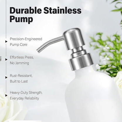 Prus Waso White Soap Dispenser for Kitchen Sink, Dish and Hand Soap Dispenser with Silver Stainless Steel Pump, Perfect for Kitchen Decor and Accessories. (Silver & White)
