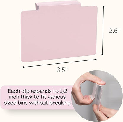 Hygge & Sage: Metal Non-Slip Basket Labels Clip On for Storage Bins, or Wire Racks | Includes 8 Labels, 8 Non-Slip Pads and 2 Free Markers (Pink)