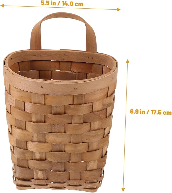 ABOOFAN Wall Mounted Hanging Storage Basket Natural Wood Woven Organizer for Kitchen Bathroom Bedroom Compact Space Saving Bin for Door and Wall Multifunctional Home Decor