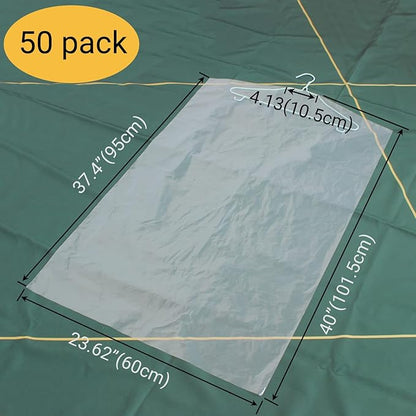 50 Pack 23.6x40inch Clear Plastic Clothes Covers for Hanging Clothes Dust Proof Garment Bags for Small Business Dry Cleaning Store and Home Closet Storage Suit Cover