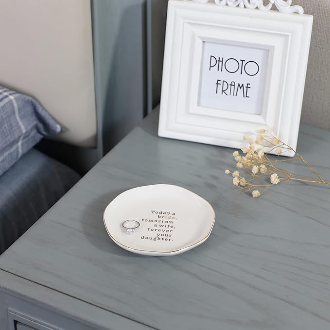 VINCOMIC Mother of Bride Ring Dish,Weeding Gifts for Mom from Daughter-Jewelry Dish Tray-Ceramic White