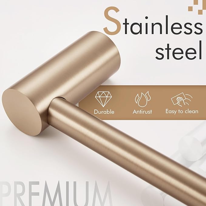KOKOSIRI Towel Bars Champagne Bronze for Bathroom Wall Mounted 36-Inch Bath Towel Holder Single Rod Stainless Steel Bathroom Hardware, B4007CPG-L36