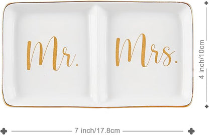 Spegiffu Mr. & Mrs. Ring Dish Engagement Wedding Ring Holder Gift for Future Mrs. / Newlywed - Her Engagement Wedding Gifts for Newly Engaged Couples Bridal Shower Gifts for Bride to be