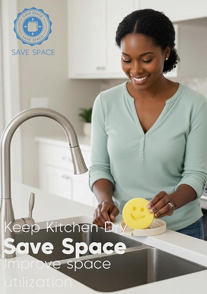 JIEFANYU Holder for Scrub Daddy, Thinnest Build to Last Sponges Holders, Durable Smiley Face Sponge Rack, Large Soap Dish & Sink Caddy Organizer, Dishwasher Safe (White, 1)