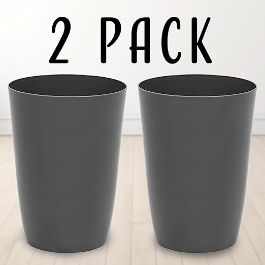 Mini Waste Basket - Pack of 2 Durable Small Plastic Garbage Trash Can Bin - Lidless Open-Top, Slim Profile for Compact Spaces - Suitable for Home, Bathroom, Office, Bedroom & More, Grey
