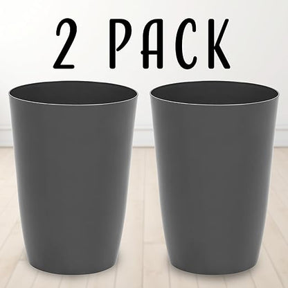 Mini Waste Basket - Pack of 2 Durable Small Plastic Garbage Trash Can Bin - Lidless Open-Top, Slim Profile for Compact Spaces - Suitable for Home, Bathroom, Office, Bedroom & More, Grey