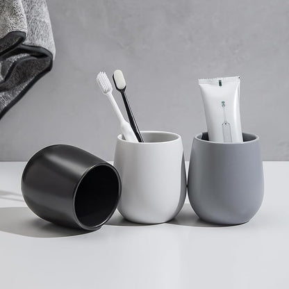 Black Ceramic Toothbrush Holder - 11Oz Small Bathroom Tooth Brushing Holders, Reusable Mouthwash Cup, Toothpaste Holder, Makeup Brush Holder, Pen Holder for Bathroom Countertop, 1PC