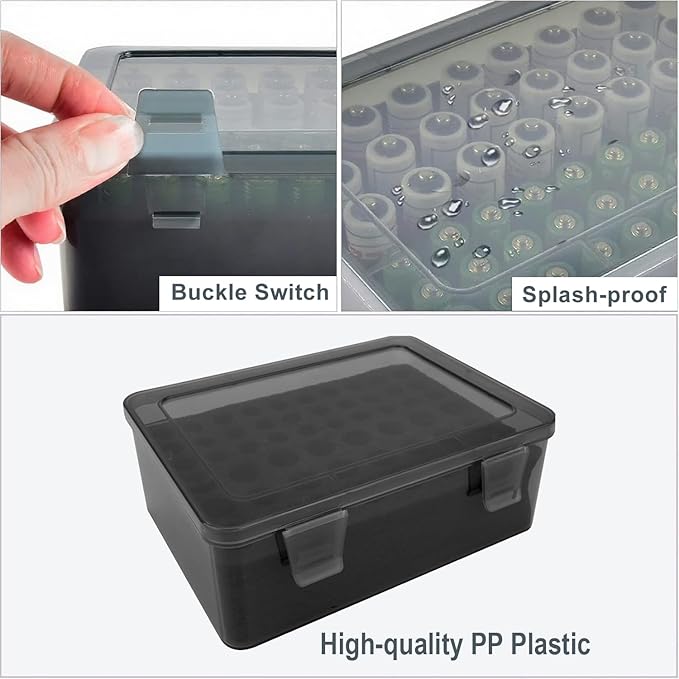 Battery Organizer, Portable Battery Box with Buffer Sponge, Heavy-Duty Plastic Battery Organizer Storage Case for 54 Batteries AA AAA,(Batteries are Not Included)