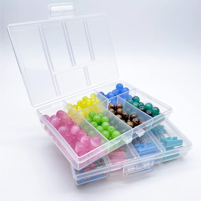 Plastic Organizer Box with Dividers - 2 PCS Small Plastic Container with Compartments, 6 Compartment Storage Box, Travel Organizer, Craft & Jewelry Storage