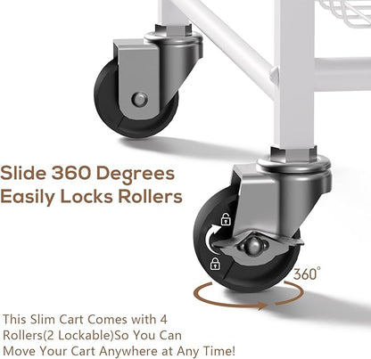 4 Tier Slim Rolling Storage Cart with Pull-Out Baskets, Narrow Sliding Storage Slim Laundry Cart Slim Rolling Kitchen Cart