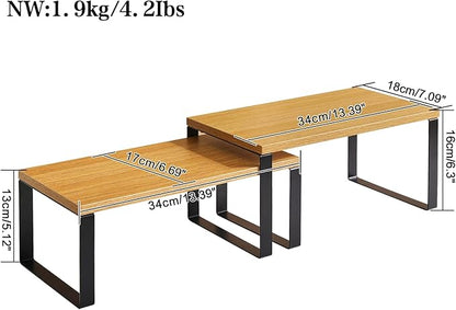YMYNY Cabinet Shelf Organizer, Countertop Shelves Set of 2, Kitchen Spice Racks, Stackable, Storage Racks for Cupboard, Sink, Pantry, Bathroom, Natural, Metal, UHSR002N