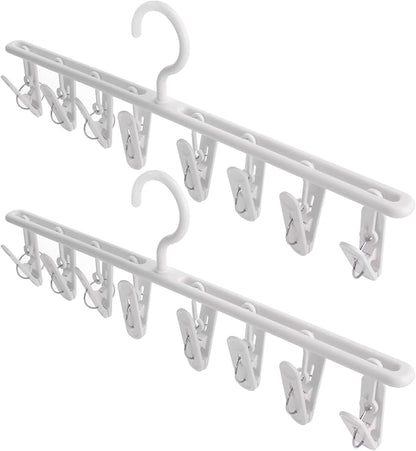 Domiella 2-Pack Sock Drying Rack, Hanging Clothes Hanger with 8 Hooks, 360° Rotating Windproof Laundry Hanger for Socks, Towels, Underwear, Baby Clothes, Gloves