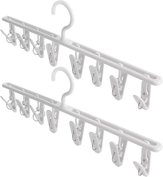 Domiella 2-Pack Sock Drying Rack, Hanging Clothes Hanger with 8 Hooks, 360° Rotating Windproof Laundry Hanger for Socks, Towels, Underwear, Baby Clothes, Gloves