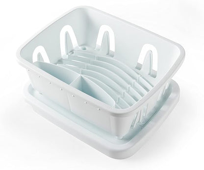 Camco RV Mini Dish Drainer & Tray - Features a Sloped Drain Tray Design, Heavy-Duty Construction - Ideal for Small Spaces, Apartments, Boats, and More -9.5" L x 11.7" W x 4.75" H - White (43511)