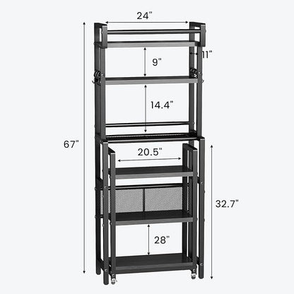 Recaceik 6-Tier Over The Toilet Storage Shelf with Cart, Freestanding Above Toilet Shelf Rack, Farmhouse Bathroom Organizer Shelves, Space Saver (Black)