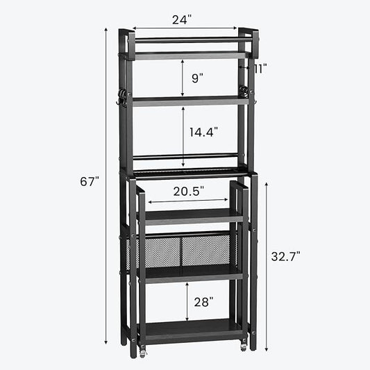 Recaceik 6-Tier Over The Toilet Storage Shelf with Cart, Freestanding Above Toilet Shelf Rack, Farmhouse Bathroom Organizer Shelves, Space Saver (Black)
