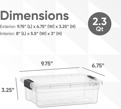 Superio Clear Storage Boxes with Lids, 2.3 Quart Plastic Container Bins for Organizing, Stackable Crates, BPA Free, Non Toxic, Odor Free, Organizers for Home, Office and Dorm, 6 Pack