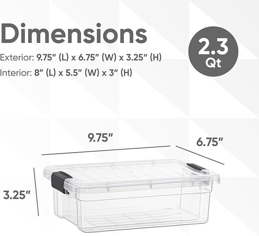 Superio Clear Storage Boxes with Lids, 2.3 Quart Plastic Container Bins for Organizing, Stackable Crates, BPA Free, Non Toxic, Odor Free, Organizers for Home, Office and Dorm, 8 Pack
