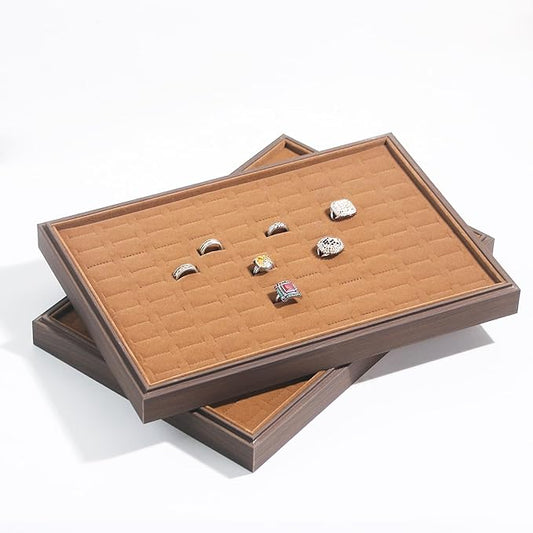 2Pcs/Set Ring Organizer Tray, Stackable Jewelry Organizer Trays for Drawer,100 Slots Wood Rings Earring Stud Jewelry Displays for Store Selling or Home Show