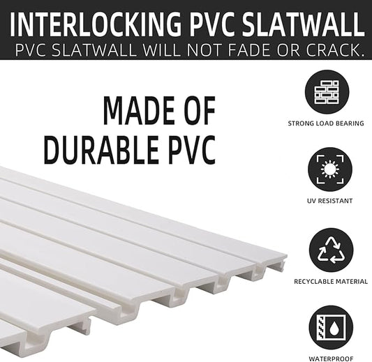 Slatwall Panel 4'x8' Garage Tool Organizer Wall Mount PVC Wall Panels for Interior Wall Décor, White Slat Wall Paneling Bike Rack Garage Storage & Organization Products, Slatwall Panels Slat Board
