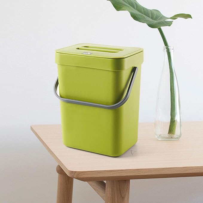 Domiella 2 Pack Hanging Small Trash Can with Lid (1.3 + 0.8 Gal), Kitchen Compost Bin for Countertop or Under Sink, Mountable Food Waste Bin for Cabinet, Bathroom, or RV Use (Green)