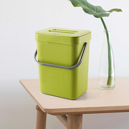 Domiella 2 Pack Hanging Small Trash Can with Lid (1.3 + 0.8 Gal), Kitchen Compost Bin for Countertop or Under Sink, Mountable Food Waste Bin for Cabinet, Bathroom, or RV Use (Green)
