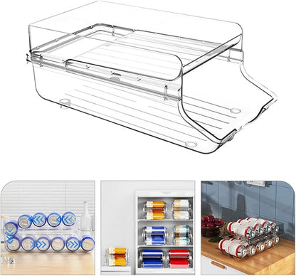 JECOMPRIS Beverage Can Dispenser Clear Canned Drinks Storage Rack Automatic Rolling Organizer for Fridge Pantry Space Saving Drink Holder for Tidy Kitchen Organization
