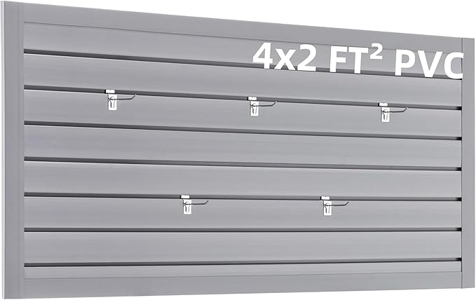 4x2 FT PVC Slatwall Panel Wall Storage Systems, Interlocking Slat Wall Paneling Garage Wall Organizer, Slat Board Wall-Mounted Slat Wall Panels for Garage Storage, Shelves, and Tools, Grey