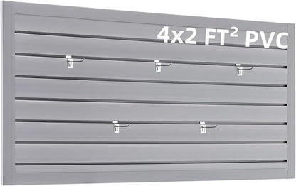 4x2 FT PVC Slatwall Panel Wall Storage Systems, Interlocking Slat Wall Paneling Garage Wall Organizer, Slat Board Wall-Mounted Slat Wall Panels for Garage Storage, Shelves, and Tools, Grey