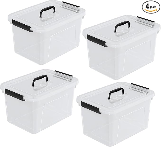 Drephia 4-Pack Clear Storage Bins Containers Boxes with Lid and Handle, 17.5 Quart Plastic Storage Bin