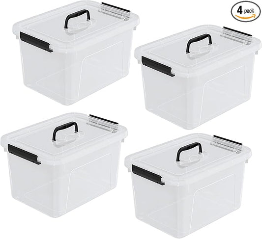 Drephia 4-Pack Clear Storage Bins Containers Boxes with Lid and Handle, 17.5 Quart Plastic Storage Bin
