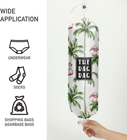 Plastic Bag Organizer, Reusable And Washable Country Style Plastic Cag Organizer,for Home Kitchen Travelling Camping Decor, use 1 Pack，Flamingo Palm Tree Pattern