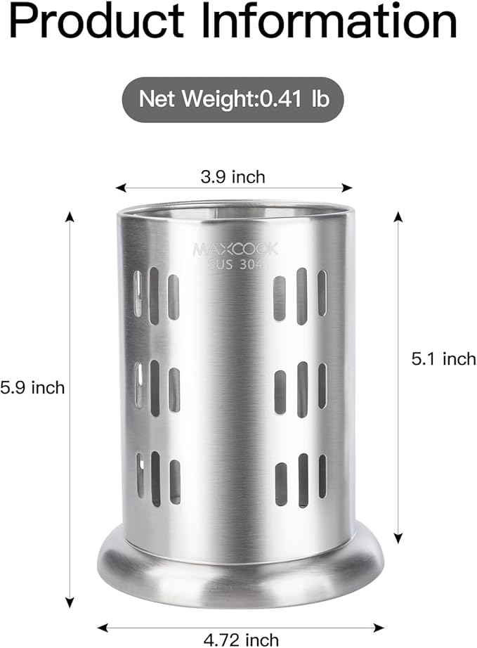 MAXCOOK Stainless Steel Chopstick Holder, 18/8 Stainless Steel Utensil Holder for Countertop, Round Drain Holes