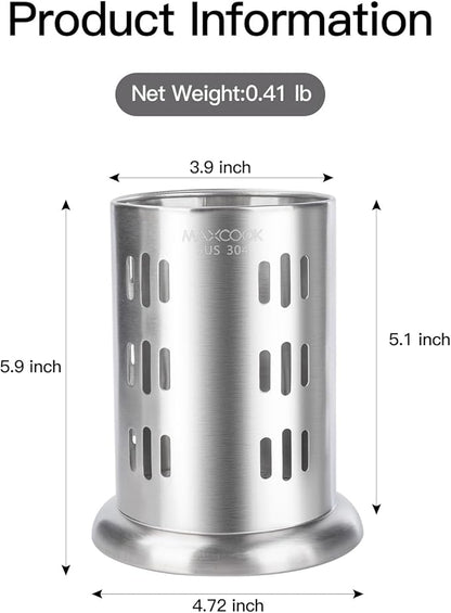 MAXCOOK Stainless Steel Chopstick Holder, 18/8 Stainless Steel Utensil Holder for Countertop, Round Drain Holes
