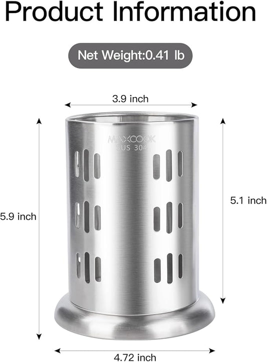 MAXCOOK Stainless Steel Chopstick Holder, 18/8 Stainless Steel Utensil Holder for Countertop, Round Drain Holes