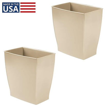 iDesign Small Plastic Bathroom Trash Can, Slim Rectangle Garbage Bin for Bedroom, Office, Dorm, 2-Pack, Brown