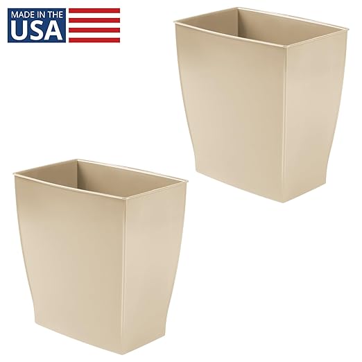 iDesign Small Plastic Bathroom Trash Can, Slim Rectangle Garbage Bin for Bedroom, Office, Dorm, 2-Pack, Brown