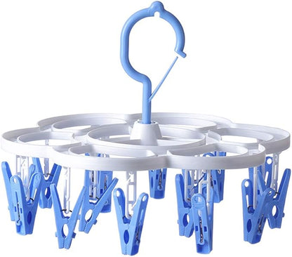 Clothespin Rack Laundry Drying Rack,Clothes Hangers with 16 Clips,Clip Hanger Drip Hanger for Drying Underwear,Baby Clothes,Socks,Bras,Towel,Pants,Hat,Scarf,Cloth Diapers,Gloves (Blue)