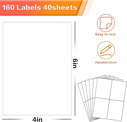 160 Pcs Removable Labels for Storage Bins - 6 X 4 inch, Tear Resistant & No Residue, Matte White Blank Box Labels for Home, School & Business Organization.