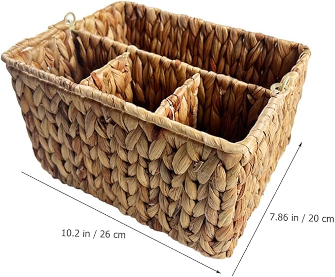 Luxshiny Woven Straw Basket Desktop Organizer Silverware Organizer for Storage Tabletop Multipurpose Kitchen Holder