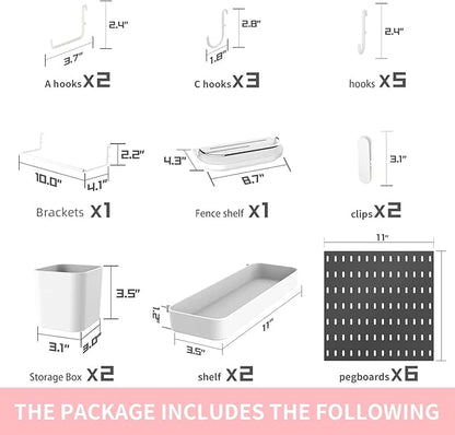 33"x22" Pegboard Combination Kit and 18 Accessories(Shelf Storage Bins Hook Brackets Clips) No Punching for Garage Kitchen Living Room Bathroom Office,Pegboard Wall Organizer (Black, 6)