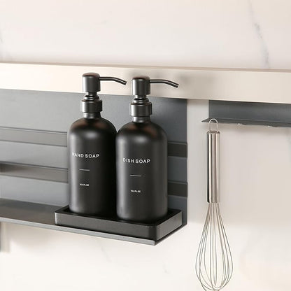 Prus Waso Matte Black Soap Dispenser Set, Kitchen Soap Dispenser Set with Black Stainless Steel Pump, Perfect for Kitchen Decor and Accessories. (Black)