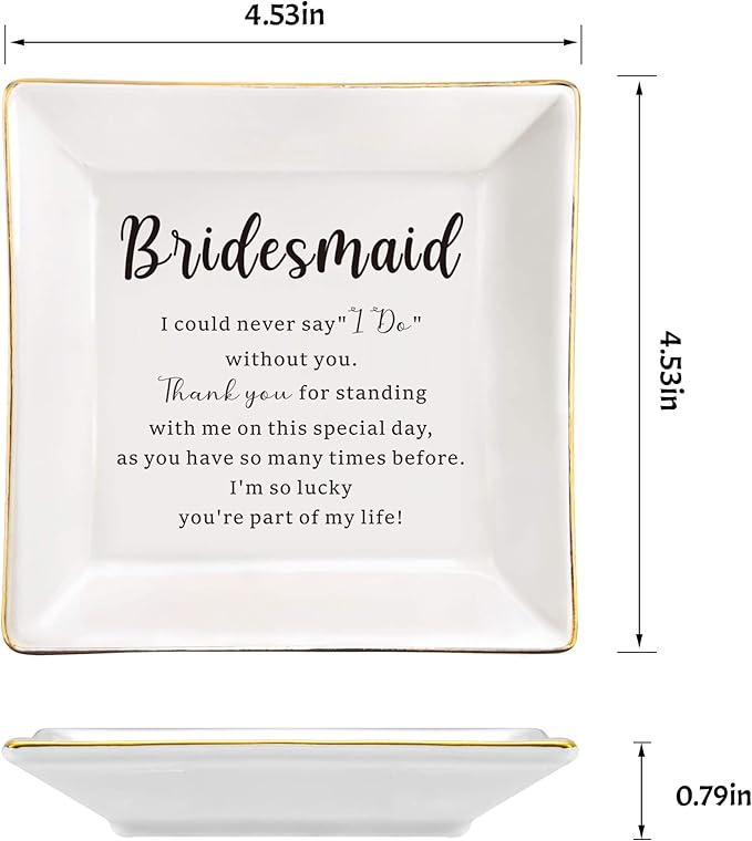 AZVAUUY Bridesmaid Gifts Jewelry Dish from Bride Wedding Day for Bridesmaid Proposal Gifts from Bridal Shower Gifts Ceramic Trinket Ring Tray for Women Besite Friends Sister