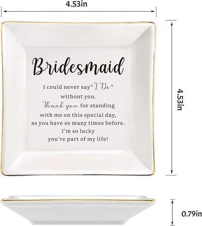AZVAUUY Bridesmaid Gifts Jewelry Dish from Bride Wedding Day for Bridesmaid Proposal Gifts from Bridal Shower Gifts Ceramic Trinket Ring Tray for Women Besite Friends Sister