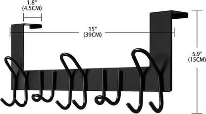 SKOLOO Over The Door Hooks - for Doors up to 1-3/4'' Thickness, Metal Door Hanger with 11 Hooks, Over The Door Hanger for Coats, Hats,Towels, Black