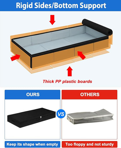 Under Bed Storage Containers, Low Profile Underbed Storage Bin 4.5 Inches Tall Clothes Storage Organizer With Rigid Side & Bottom, Shallow Thin Under Couch Dresser Storage Dorm With Lid - 2Pcs Black