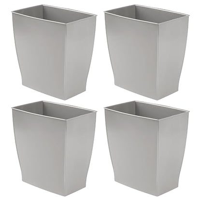 iDesign Small Plastic Bathroom Trash Can, Slim Rectangle Garbage Bin for Bedroom, Office, Dorm, 4-Pack, Gray