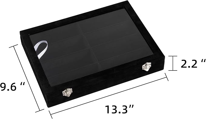 Frebeauty Sunglass Organizer,Velvet Glasses Organizer,8-Slot Sunglasses Tray with Clear Lid,Men's/Women's Sunglasses Box,Sunglass Case,13.3 x 9.6 x 2.2 Inches,Eyeglass/Eyewear Display Tray(Balck)