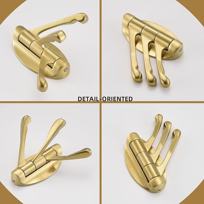 Angle Simple Swivel Towel Hook Brushed Gold 2 PCS, Metal Folding Bathroom Hook, Bath Towel Holder, Heavy Duty Robe Clothes Hanger for Bathroom RV Wall Mount