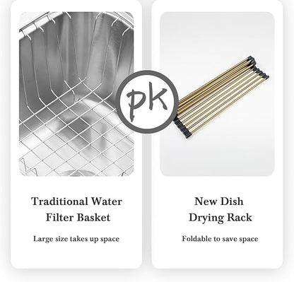 VONIKI Gold Over Sink Dish Drying Rack, 17.7"x 11"Roll Up Dish Drying Rack, Silicone Wrapped Kitchen Rolling Dish Drainer, Anti-Slip Foldable Sink Rack Mat, Multipurpose Dish Racks For Kitchen Counter